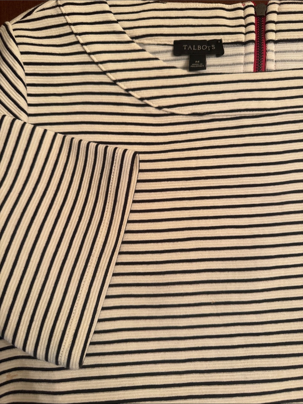 Talbots Navy and White Striped Short Sleeve Tee 68/30/3-Cotton/Poly/Spandex